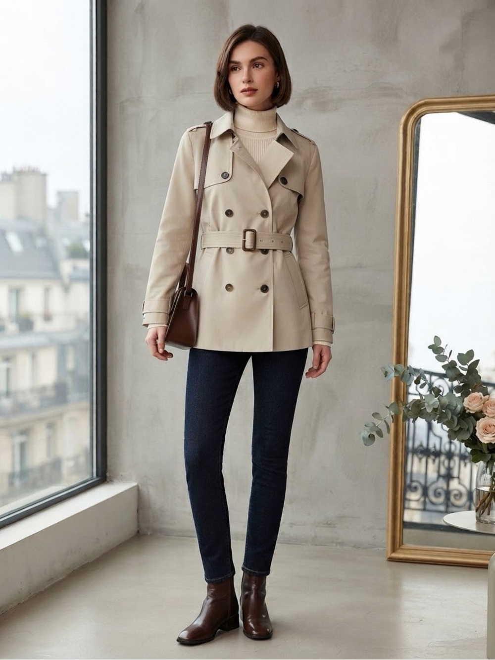 Tommy Hilfiger Beige Double-Breasted Trench with Belt
